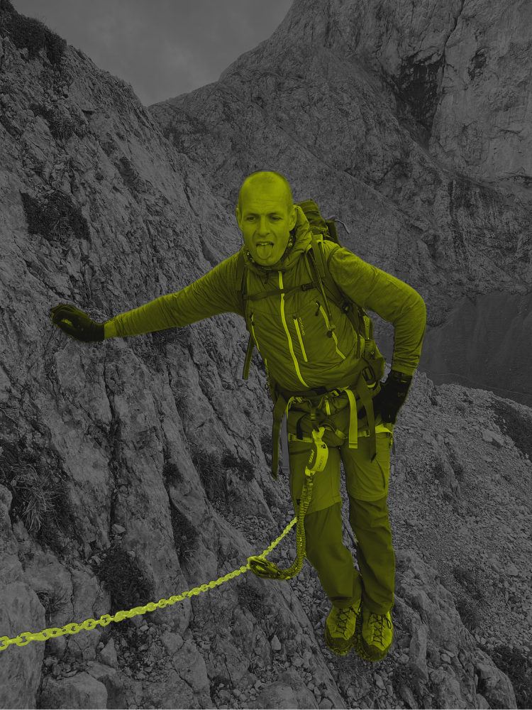 Karel Cremers in de bergen via een via ferrata